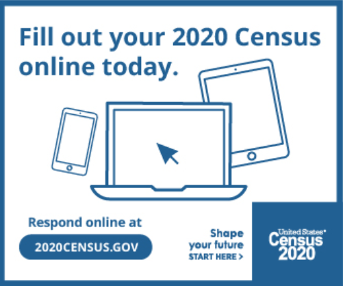 Fill out your 2020 Census online today graphic