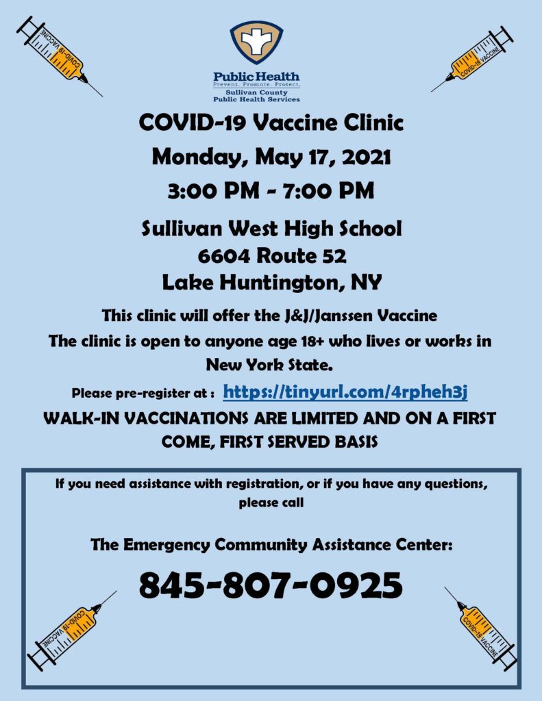 COVID-19 Vaccine Clinic Monday, May 17, 2021
